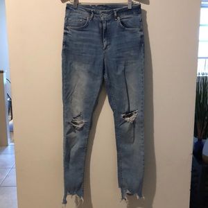 High rise distressed denim